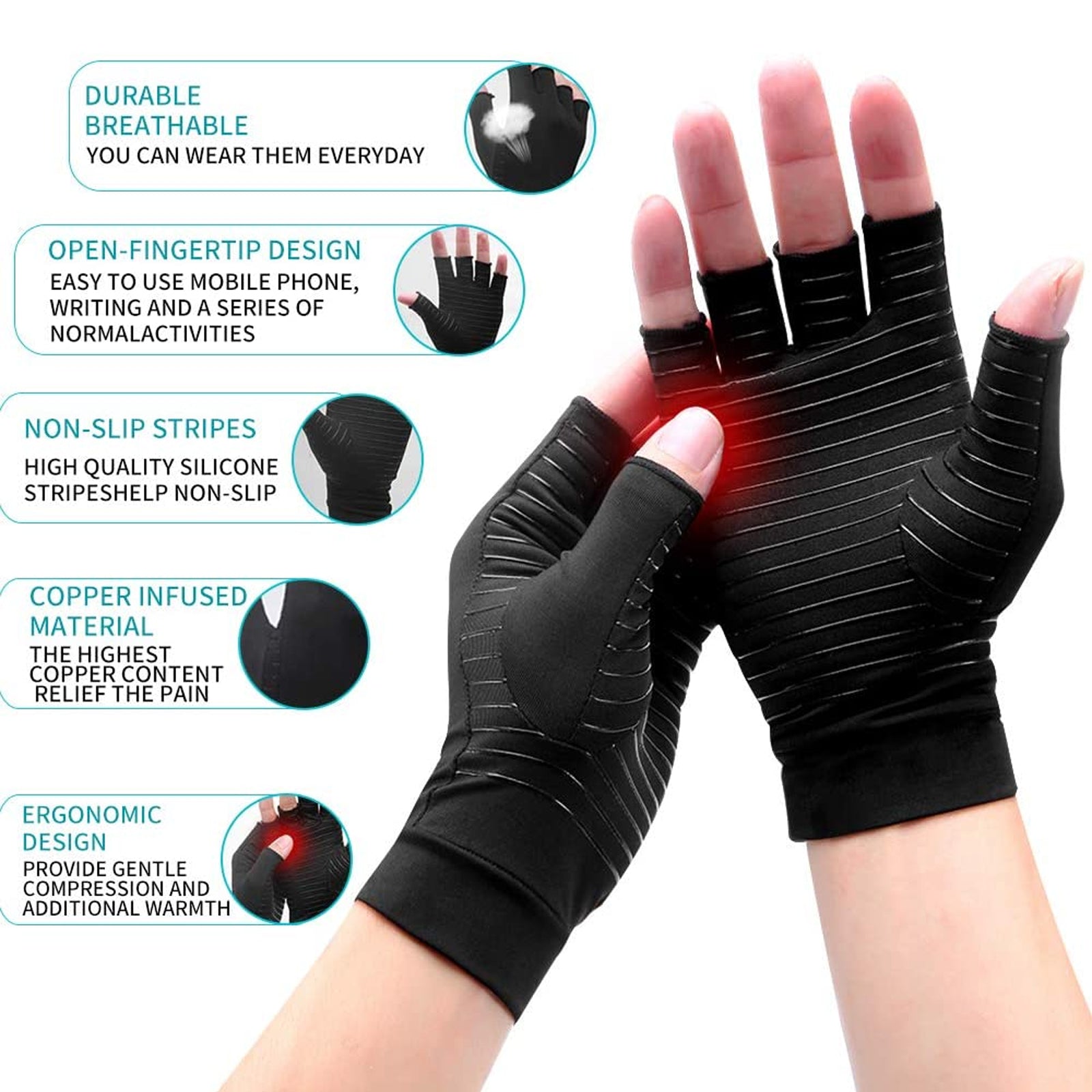 Stylish Copper Arthritis Compression Gloves